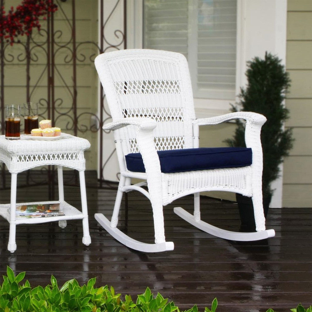Handwoven White Wicker Rocking Chair Side Table Set – Tortuga