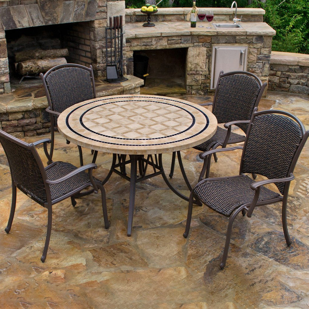 Marquesas 5pc Stone Outdoor Dining Set With Wicker Chairs
