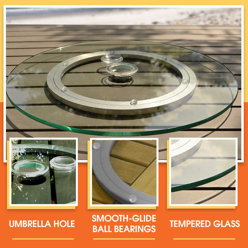 lazy susan for patio table with umbrella Tortuga Outdoor Silver Glass Outdoor Lazy Susan with Umbrella Hole