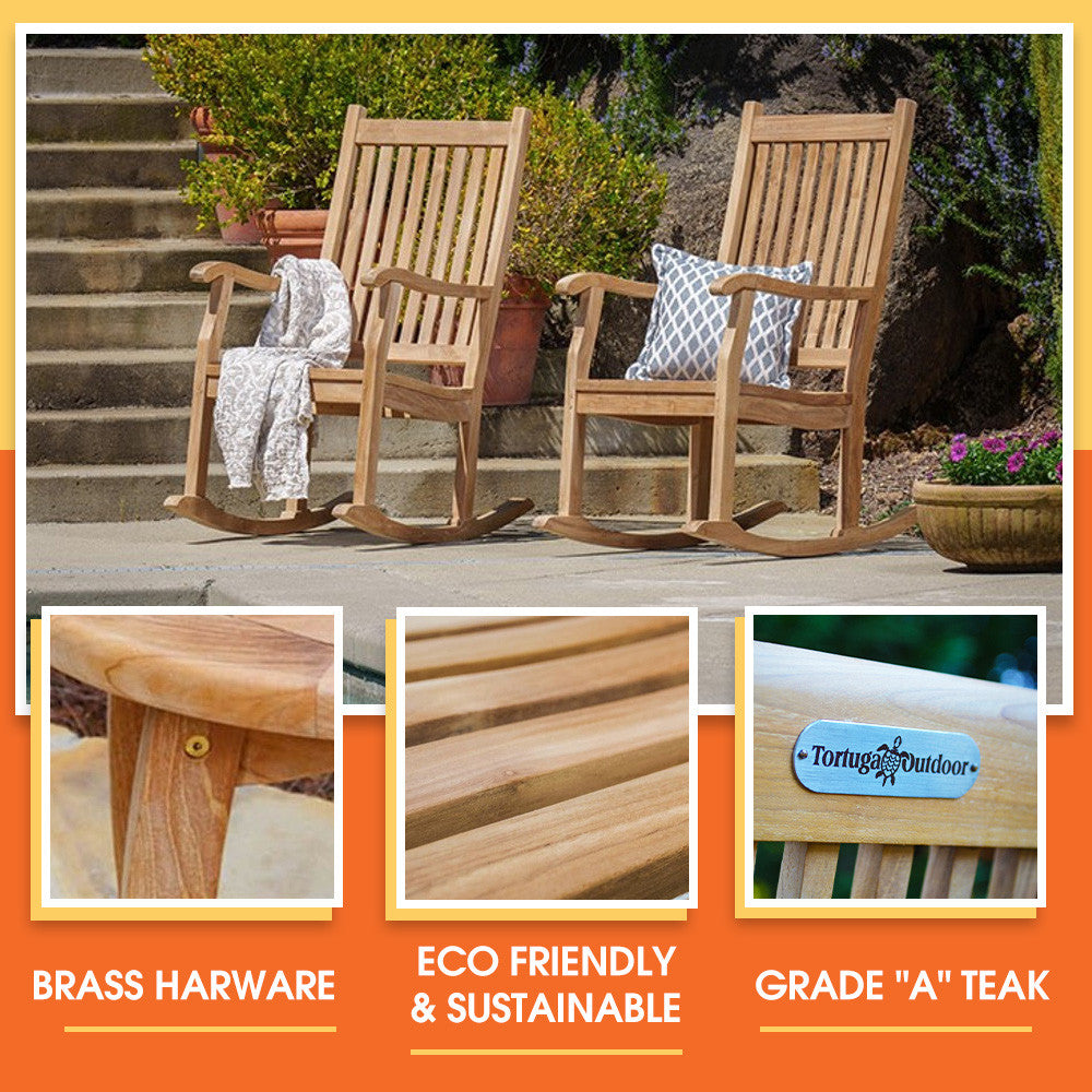Teak Wood Rocking Chairs (2 Pack) – Tortuga Outdoor