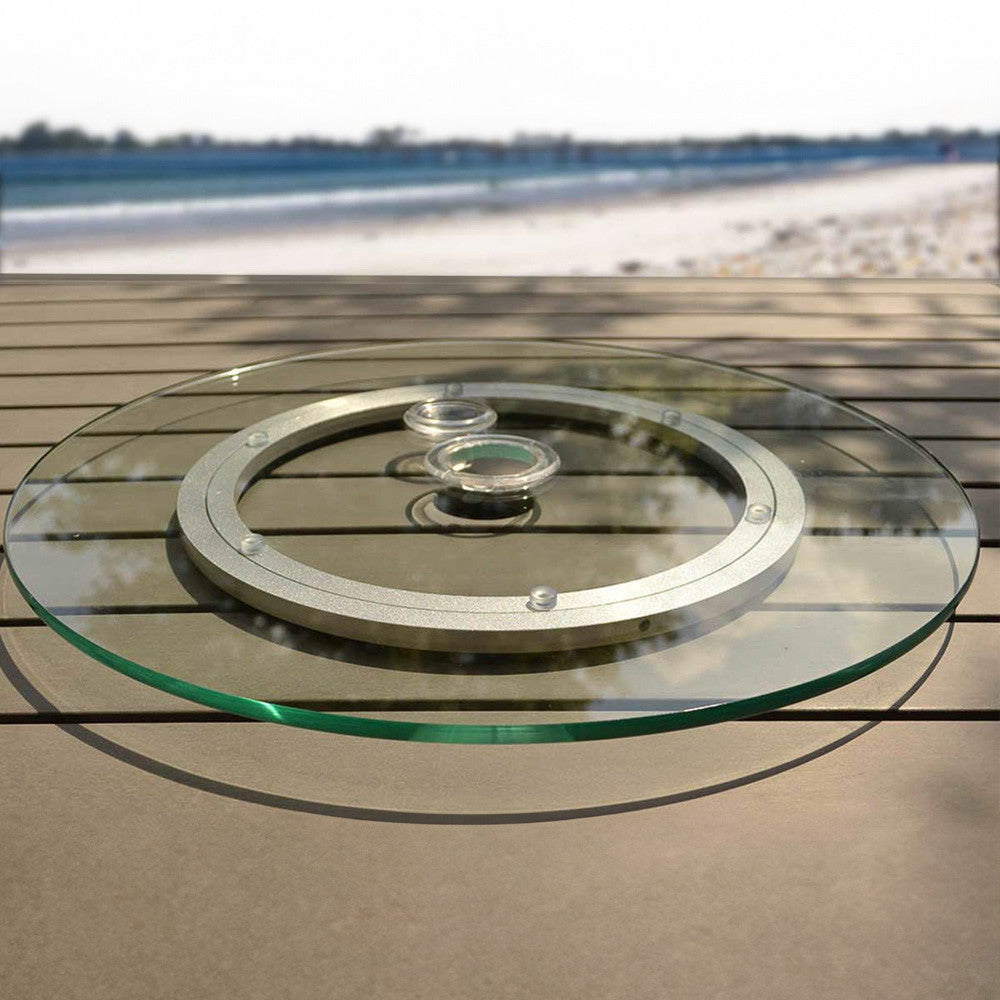 lowes lazy susan for umbrella patio table Tortuga Outdoor Silver Glass Outdoor Lazy Susan with Umbrella Hole