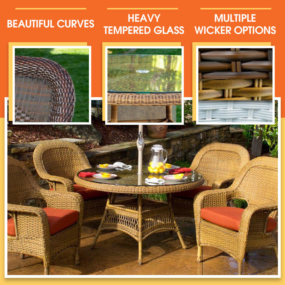 Sea Pines 5pc Premium Java Wicker Chair and Ottoman Set – Tortuga